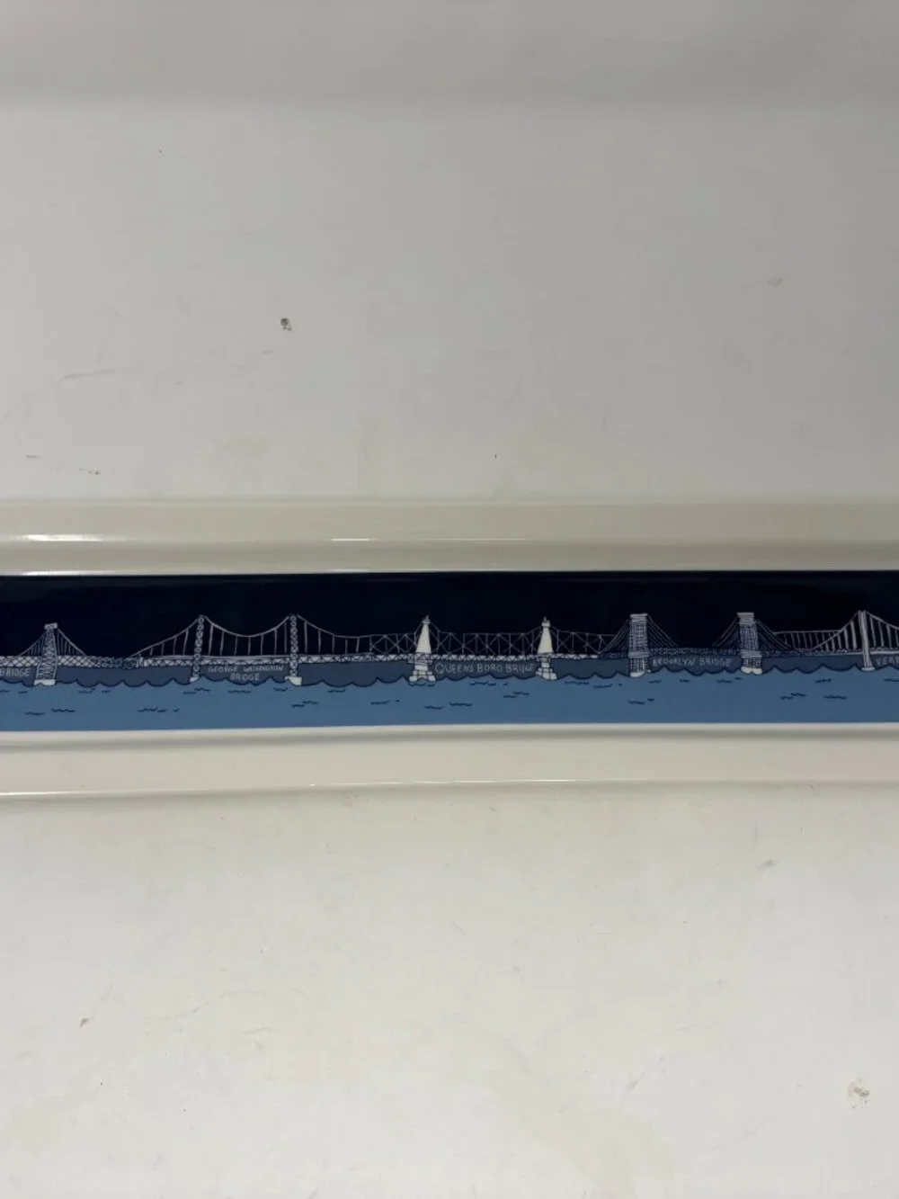 Fishs Eddy Ana Benaroya serving platter bridges narrow blue white new york nyc